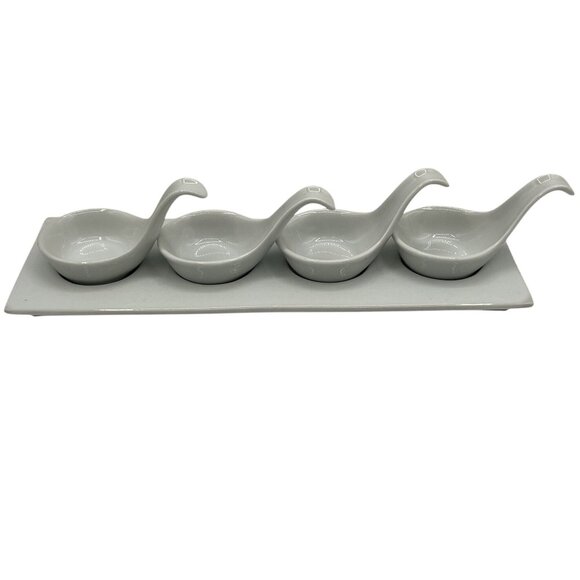 Pier 1 Imports Porcelain Tray Spoons Tasting Set Of 5 Holiday Server Sauce Dish - Picture 6 of 13